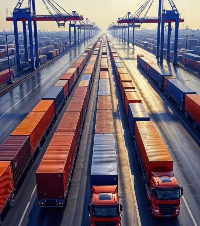 shipping-containers-trucks-busy-port